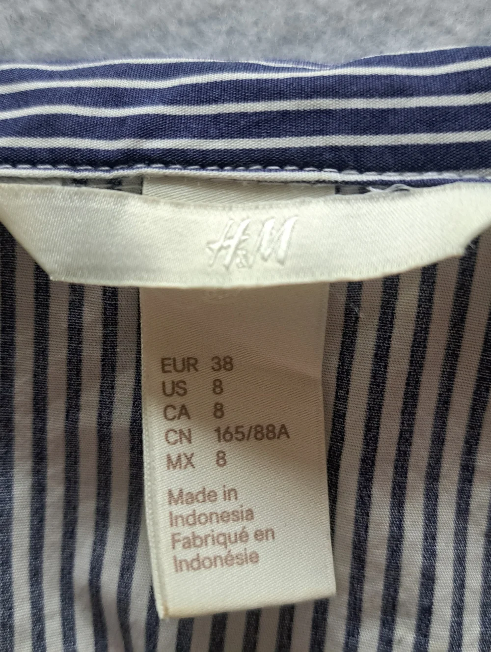 H&M 100% Cotton Navy Blue and White Striped Off-Shoulder Button-Down Shirt - Picture 2 of 14